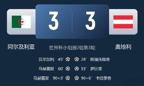 FIFA被呼吁调查阿尔及利亚奥地利比赛史诗级争议 3-3！J 组奥地利、阿尔及利