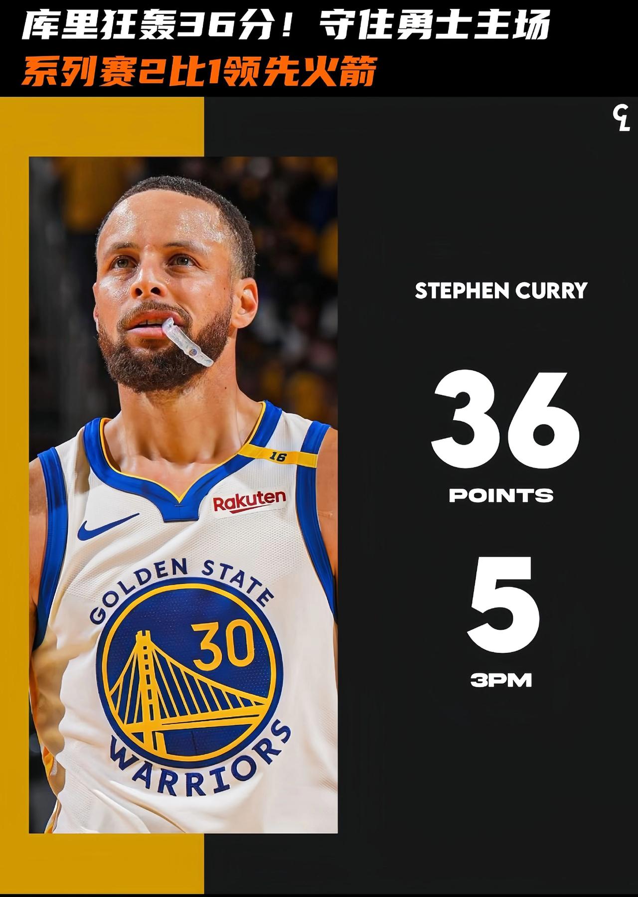 “36分单核率队守住主场！今天该怎么去形容这个男人呢”库里 火箭 勇士