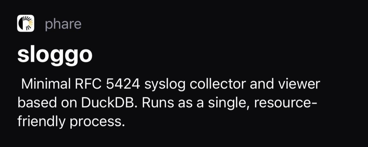 sloggo DuckDB上的Syslog收集器和檢視器