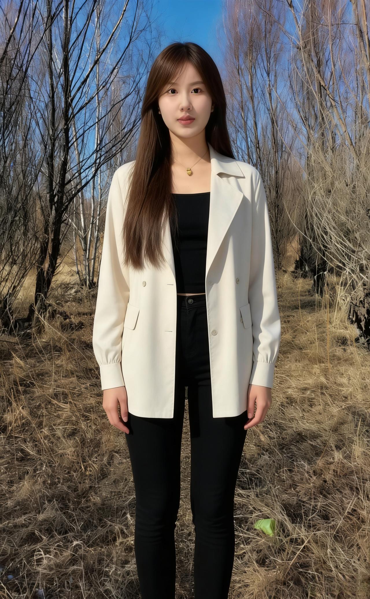 暖阳斜照染清林，绰约风姿动客心。
素影亭亭尘世外，一身温婉伴光阴。