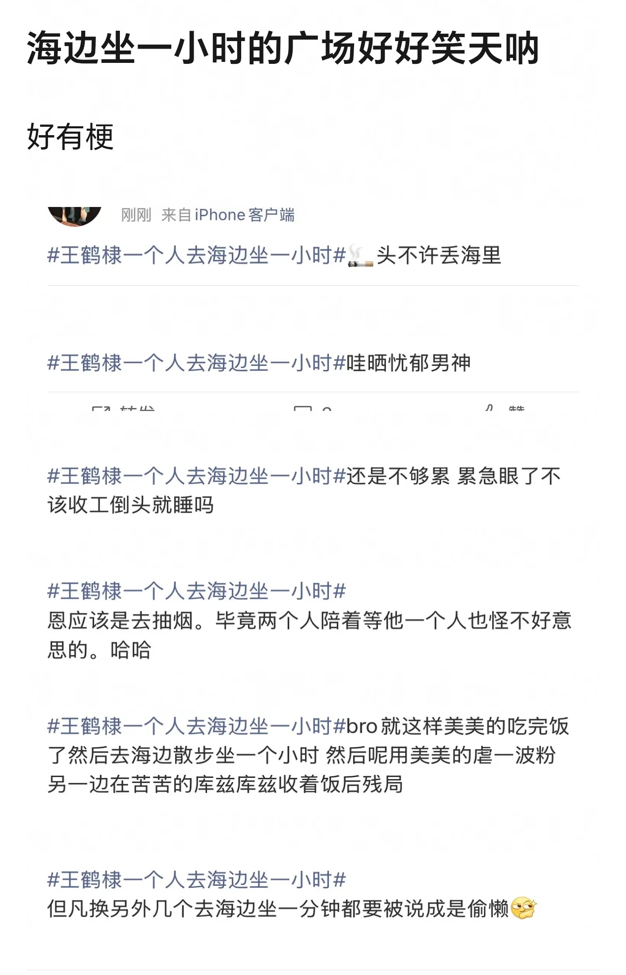 王鹤棣一个人去海边坐一小时蚌埠住了，这个gc好搞笑，卖惨没有一个人信的