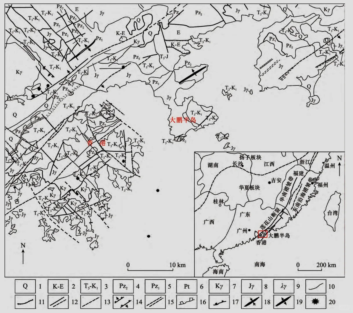 香港－深圳大鹏半岛大地构造图