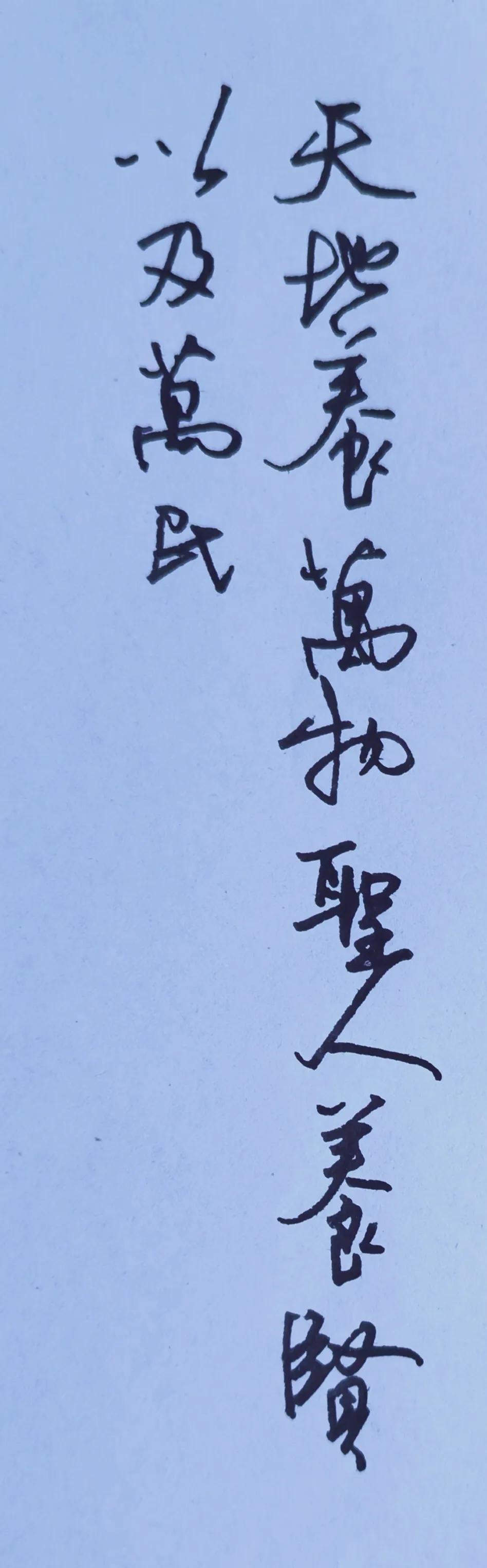 释文
天地养万物，圣人养贤以及万民。
对比点评
白底原稿：用笔松弛自然，线条粗细