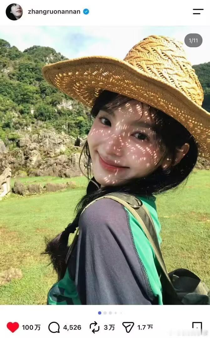 章若楠ins第一条百万赞太美了 