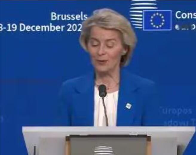 冯德莱恩召集欧盟商议资助乌克兰的事，她还说了商量不出一个好的方案，大家都不许走，