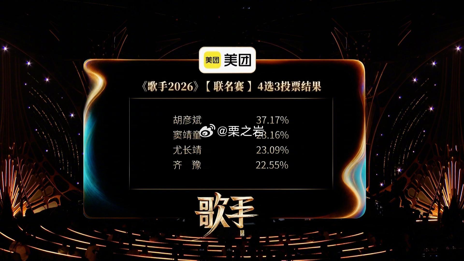湖南卫视 歌手2026 第三期 竞演结果第一组周兴哲 VS 窦靖童       