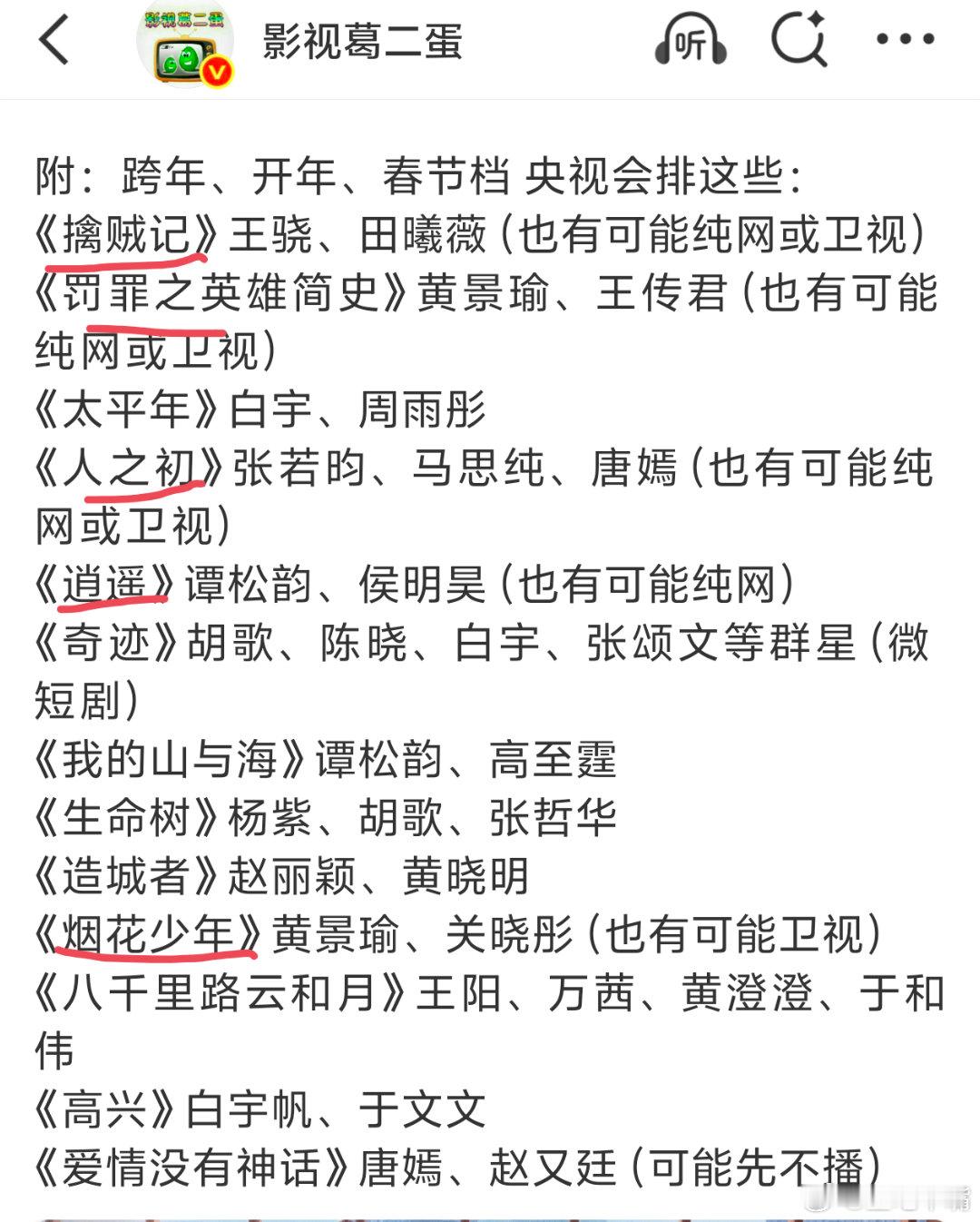 吃瓜🍉：这几部可能不上🐏《擒贼记》《罚罪之英雄简史》这几部没上过总台片单吧？
