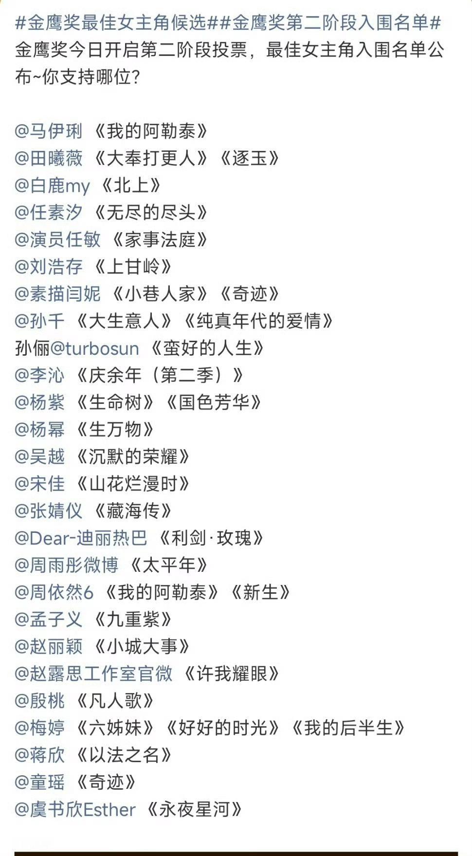 虞书欣入围金鹰奖最佳女主角候选 凌妙妙值得！期待凌妙妙带欣欣拿下95第一个视后虞