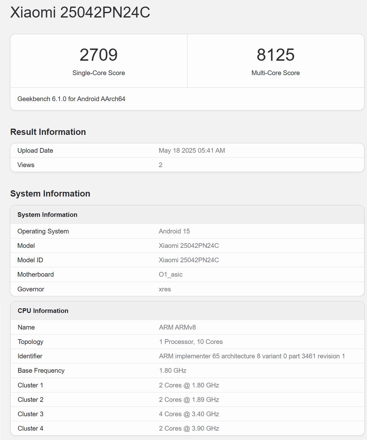 小米（玄戒） Xring O1 Geekbench 跑分出现 ​​​