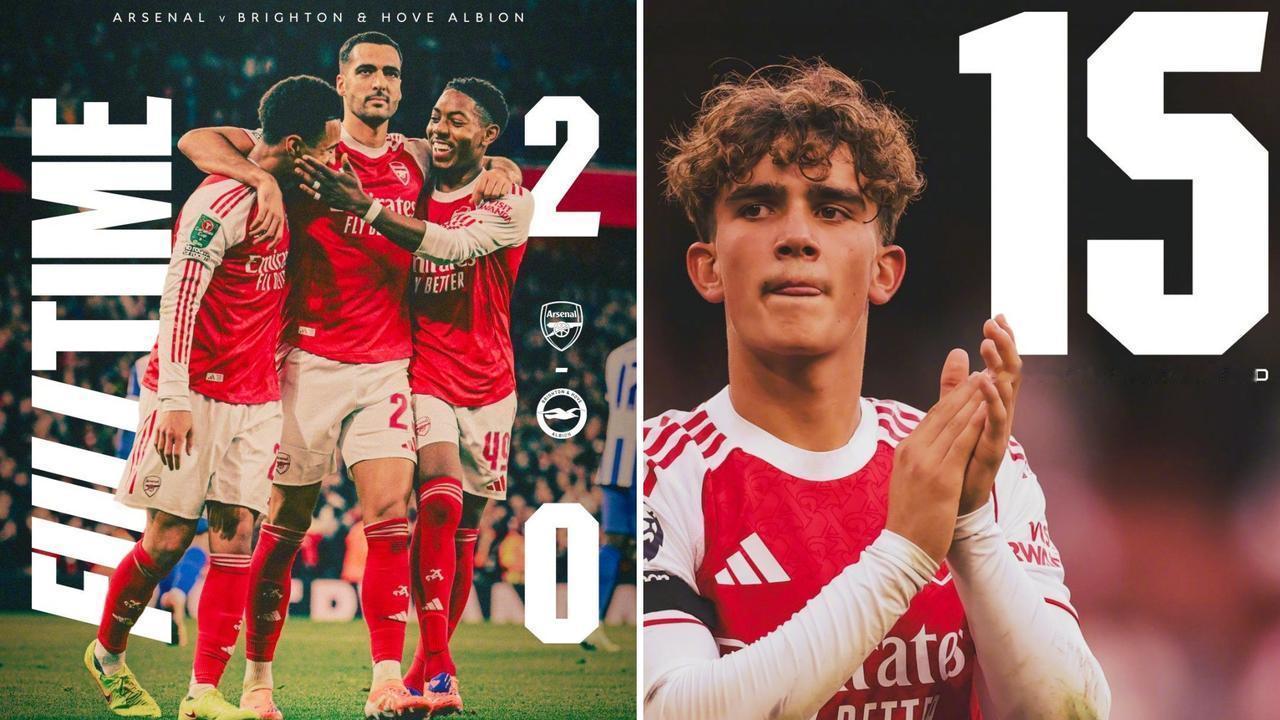 联赛杯：阿森纳主场2-0击败布莱顿，各项赛事取得8连胜。
斯凯利助攻恩瓦内里打破