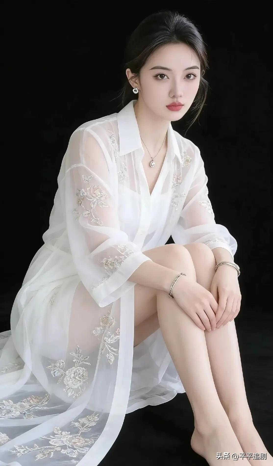 白纱轻笼，金线绣花。
静坐在时光里，眉眼间藏着清冷与温柔，
在留白处，写自己的诗