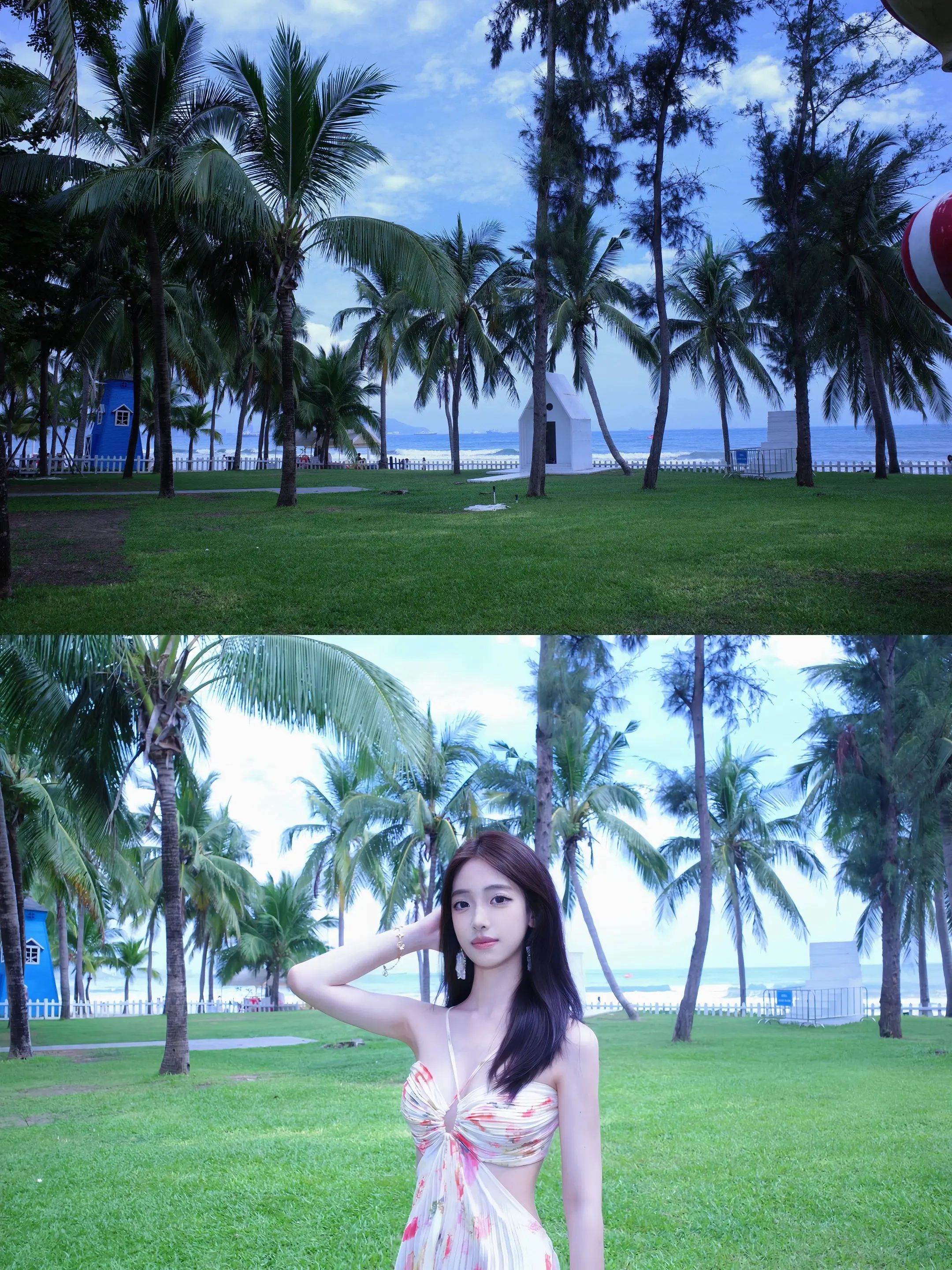 绿树 草地 和海边