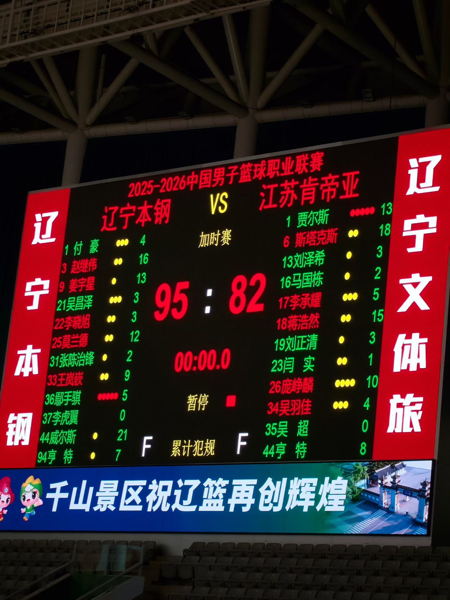 辽宁男篮vs江苏男篮 戏剧性的比赛，主场观众提前看春晚了。加时赛辽宁连得17分,