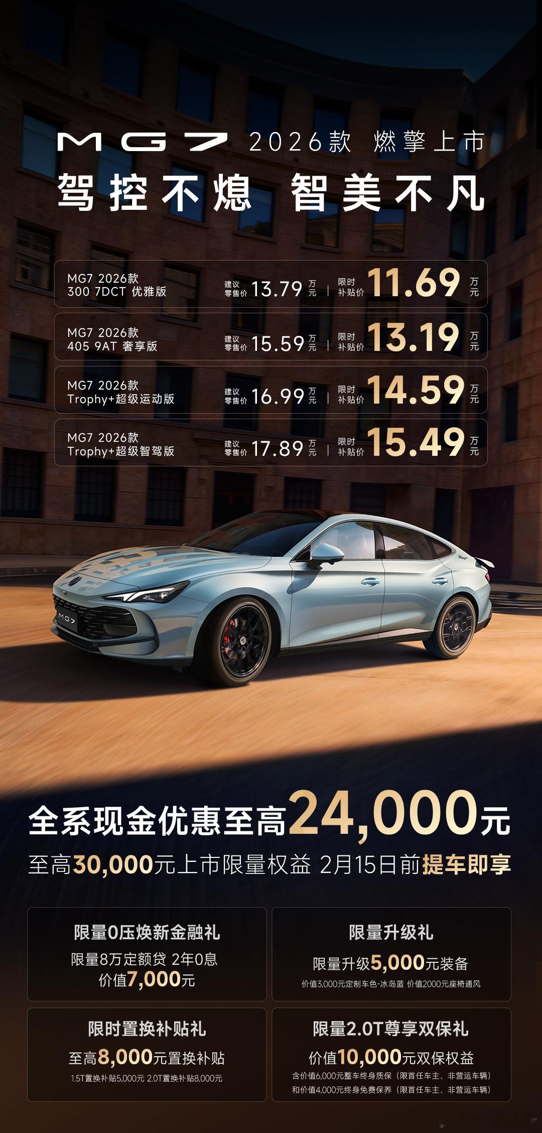 新款MG7上市：限时11.69万起1月6日，上汽集团旗下名爵品牌新款MG7正式上