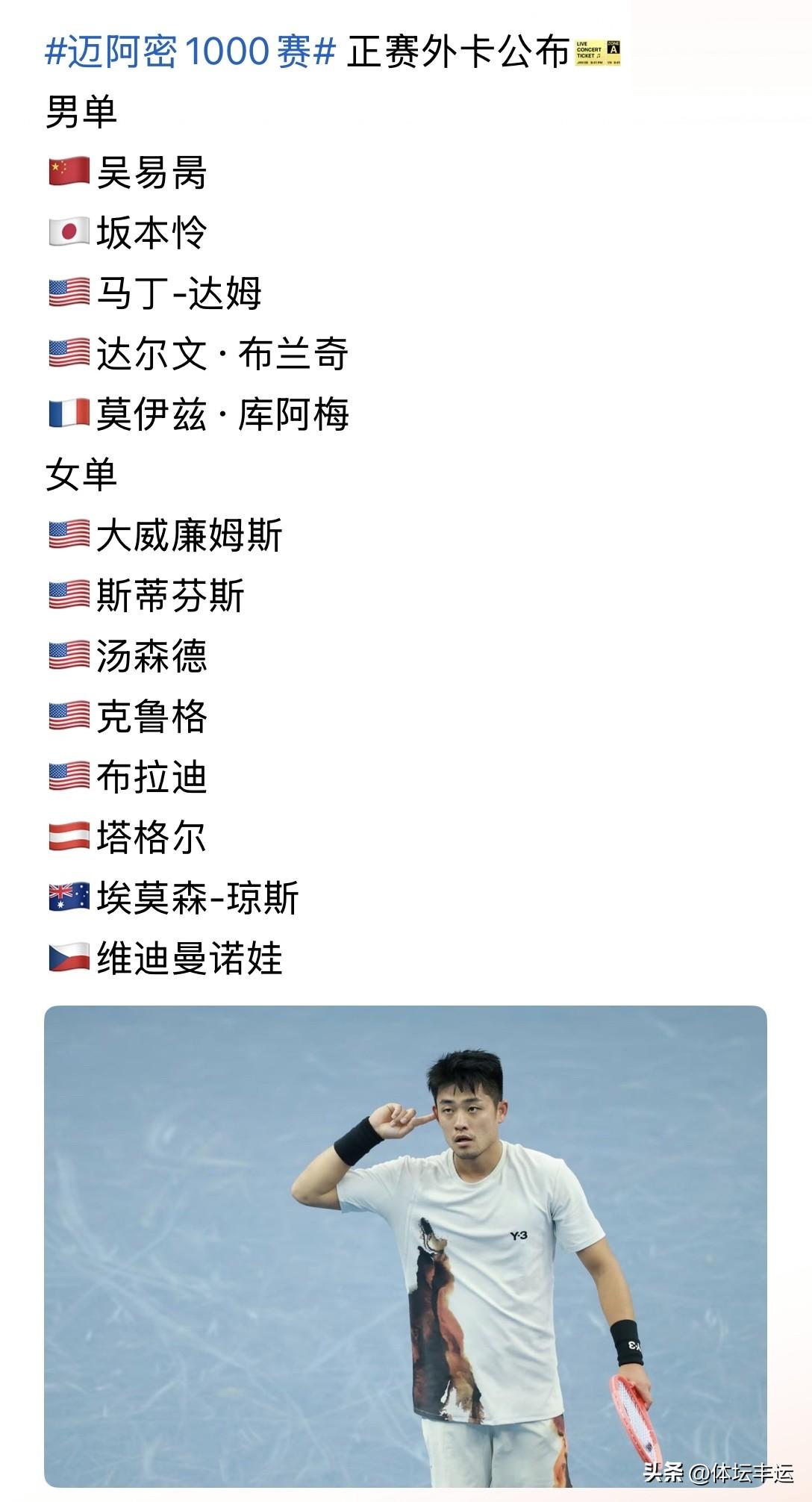 恭喜中国一哥吴易昺连续两年获得迈阿密正赛外卡🔥🔥

最近印第安维尔斯赛打得火