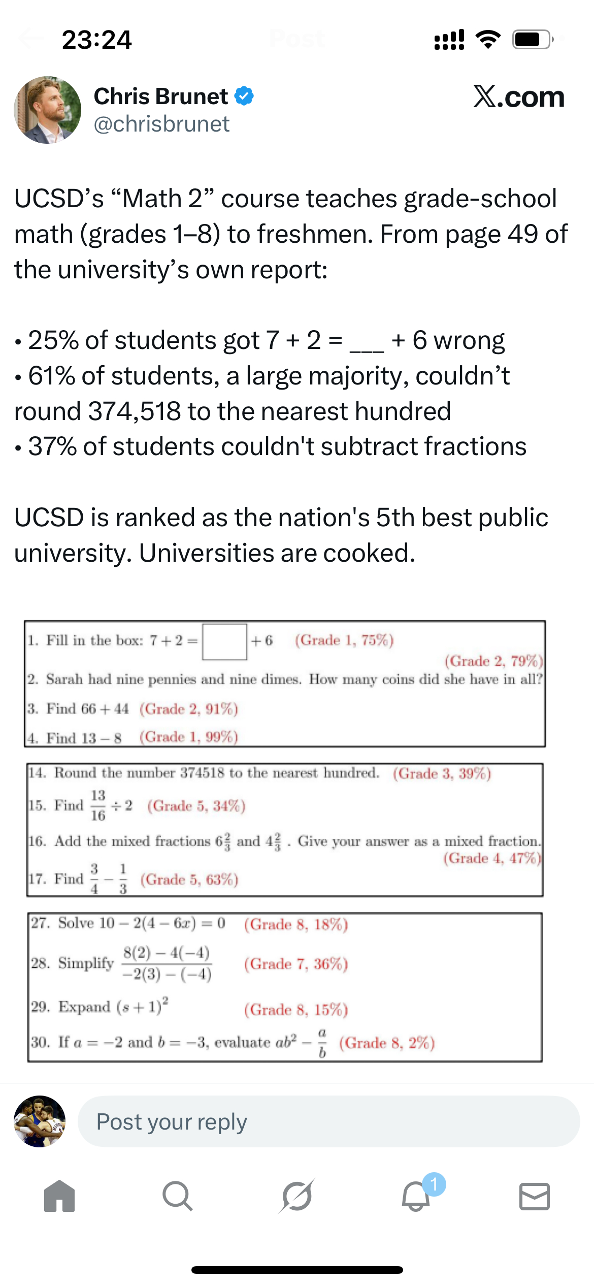 X上刷到一个好玩的帖子说加州大学圣地亚哥分校UCSD 的“Math 2”课程教授