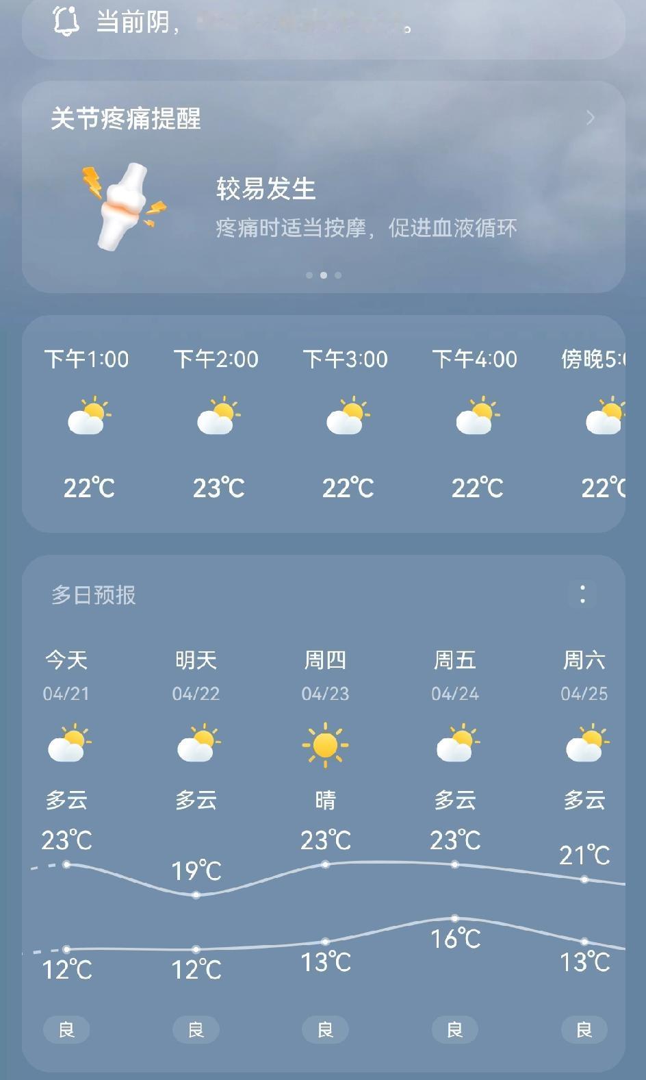 气温让人感觉挺舒适，就是太阳有点闹脾气，心不甘情不愿的随心情走，一会儿出太阳让人