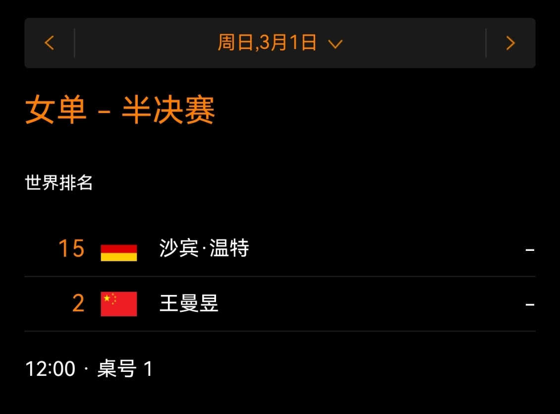 WTT明天中午十二点一起为了王曼昱加油比赛加油⛽！一切顺利！ 