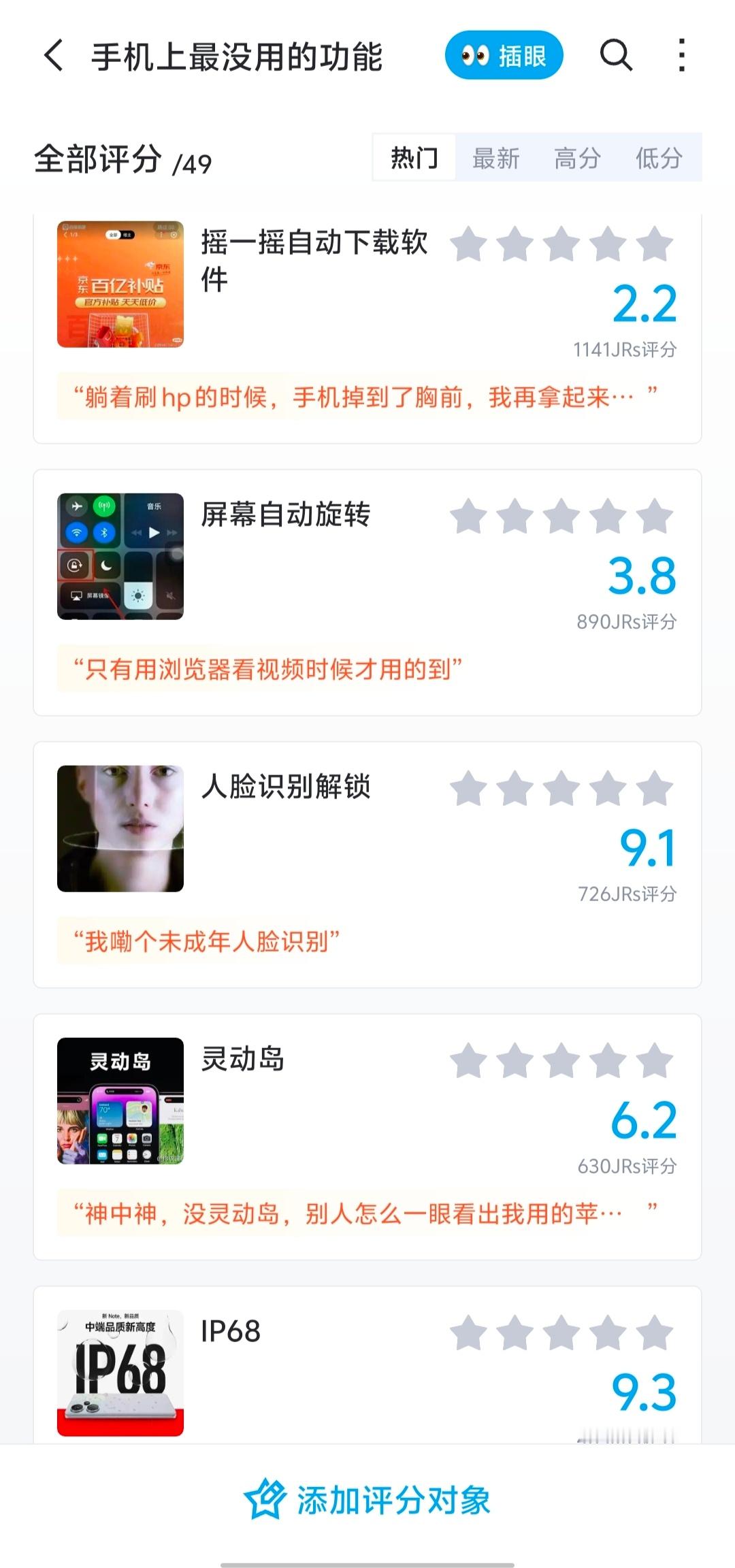 朋友分享给了我一个投票评分，刷新了我对“手机上最没用的功能”的认识，网友们有点意