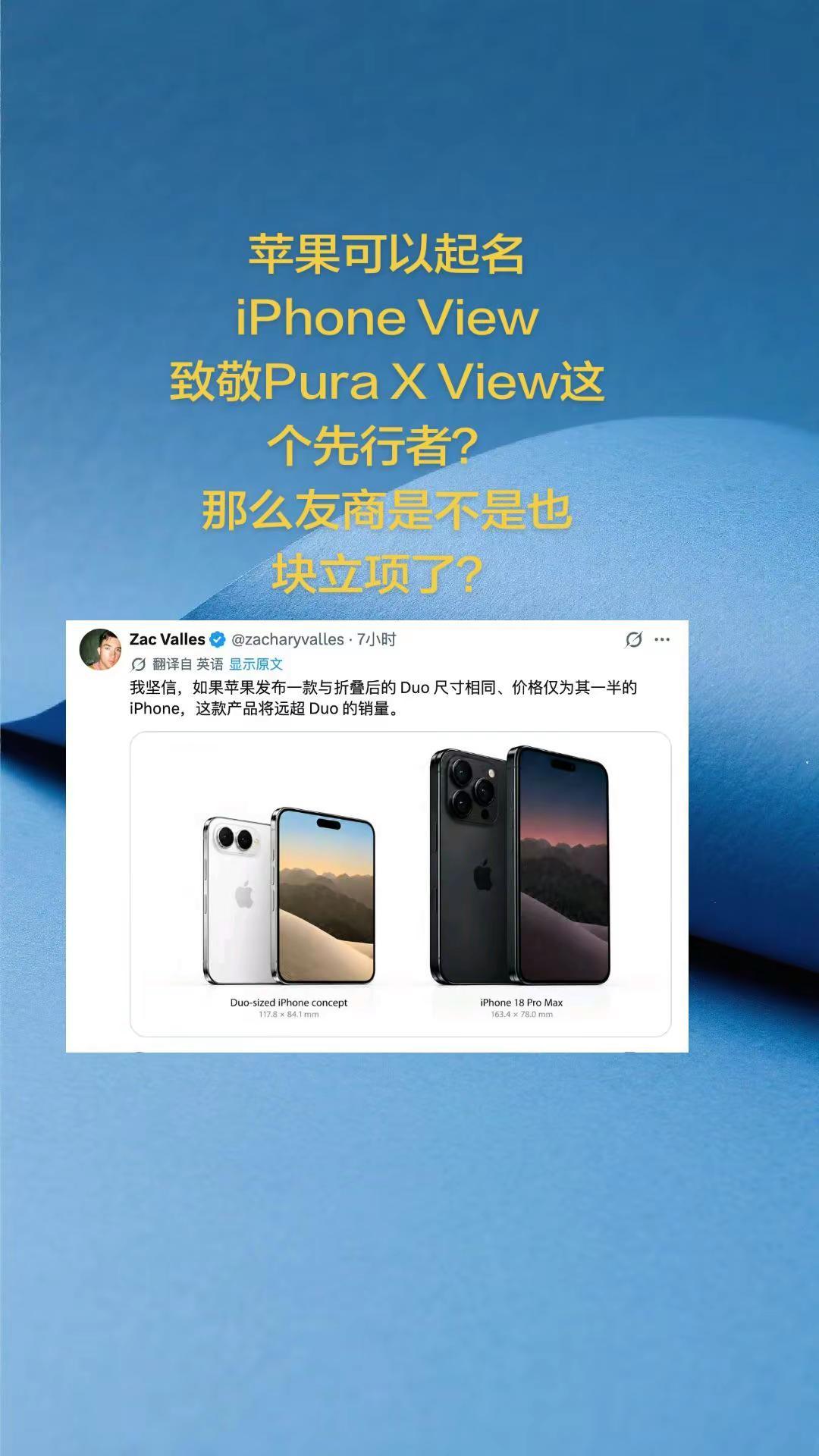 友商跟还是不跟？苹果可以起名iPhone View致敬Pura X View这个