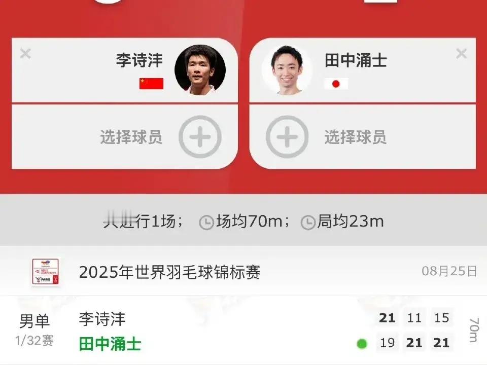 李诗沣男单一轮游2025年羽毛球世锦赛男单首轮，刚刚结束一场比赛，经过比拼，李诗
