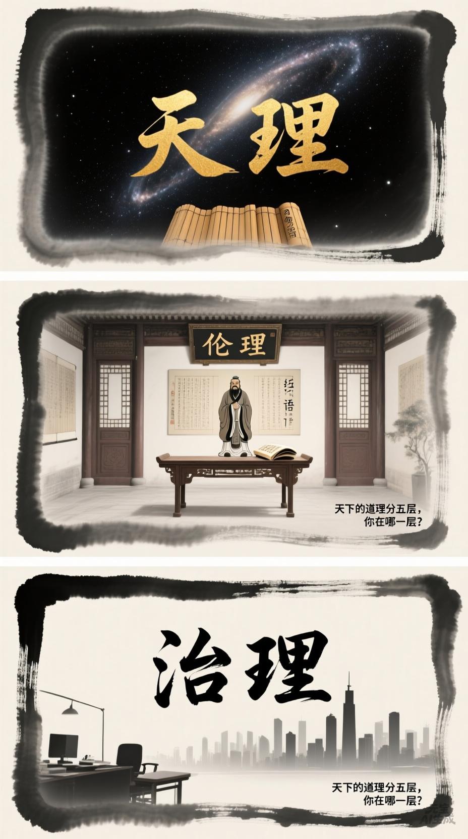 天下的道理分五层，你在哪一层？天下的道理，往上数，有五层：天理、伦理、学理、法理