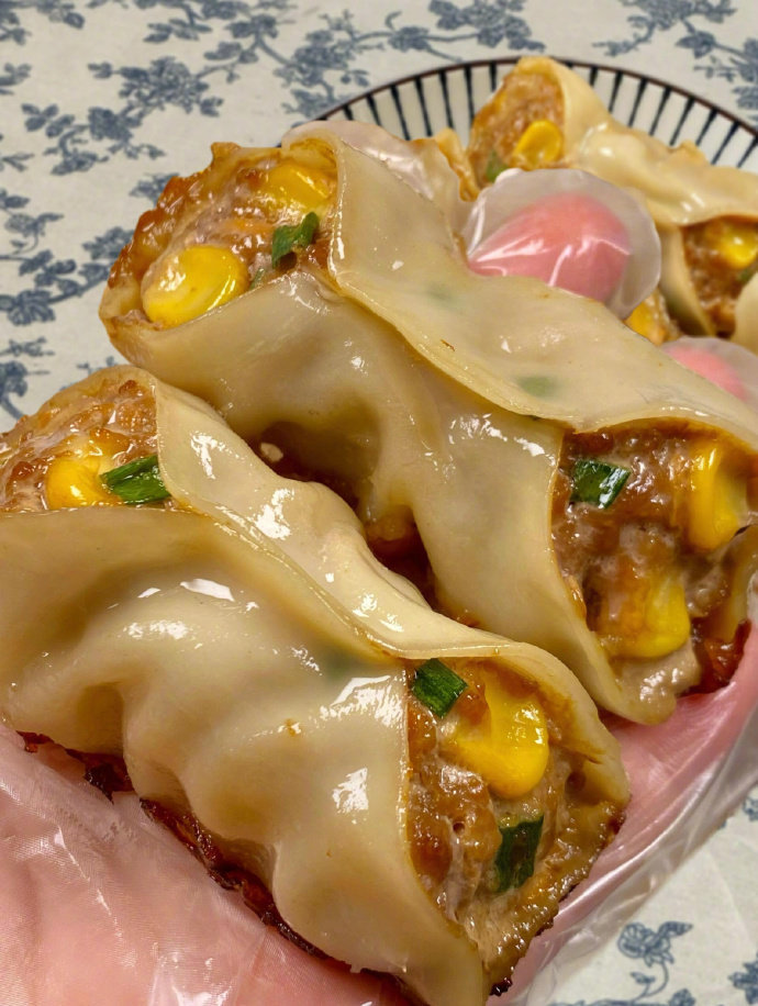 酥脆多汁的锅贴🥟底部被煎的焦脆！！鲜嫩的肉馅儿一口下去爆汁！！味道绝了👅我的