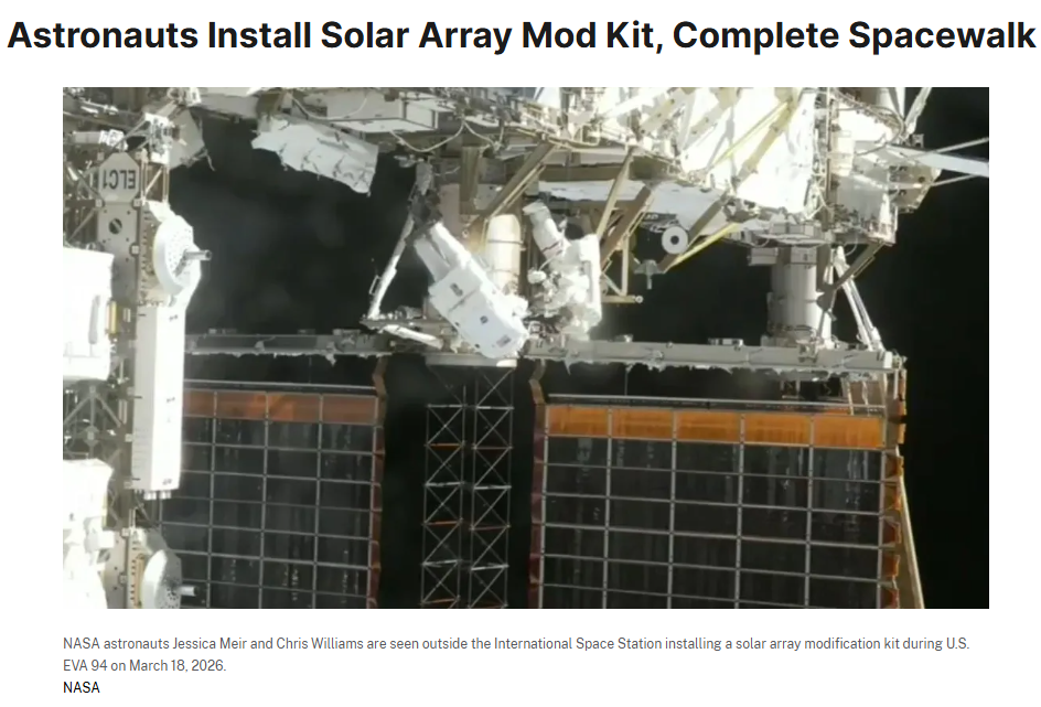 两名美国宇航员完成太空行走，为空间站电力系统改造做准备