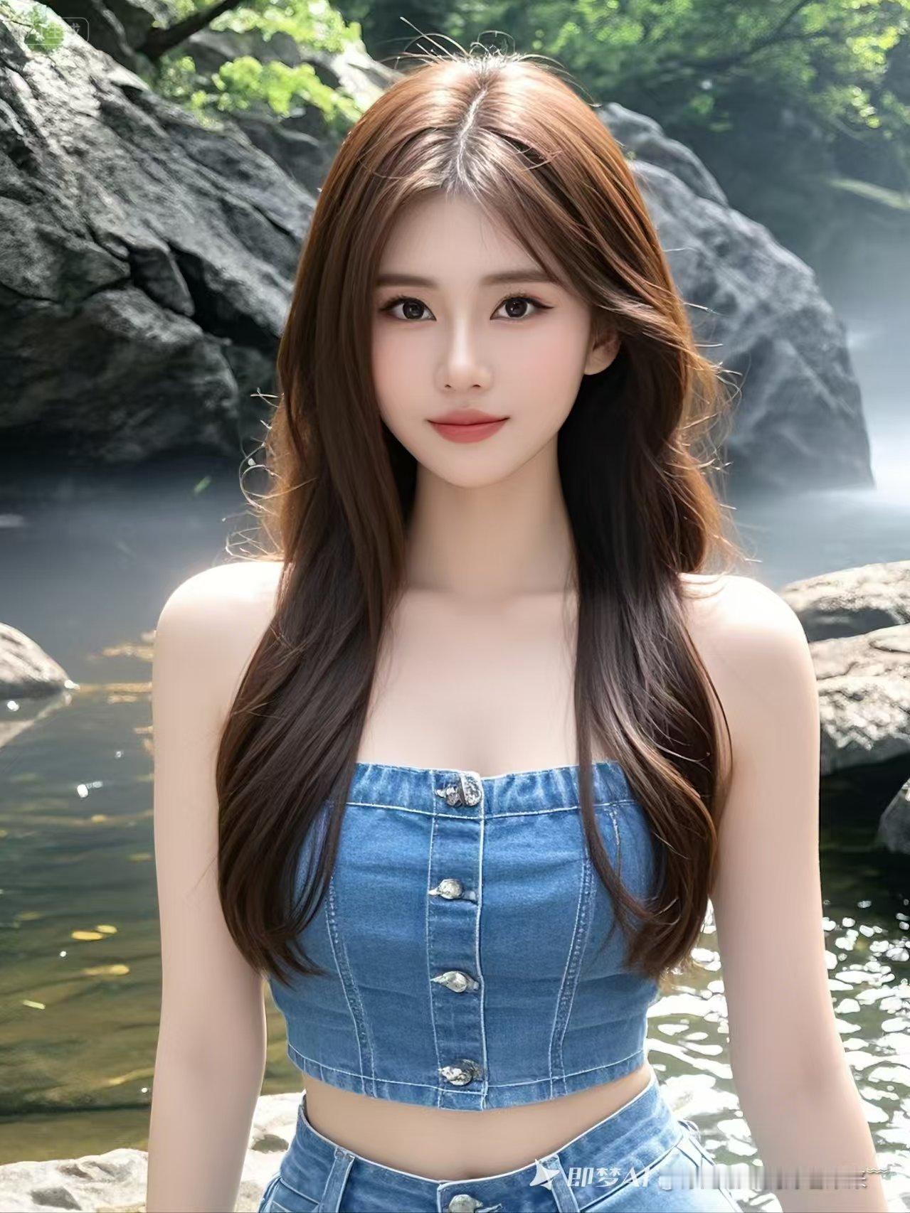 妹子穿牛仔小吊带站水边美翻，让我想起白鹿和秦岚的绝美造型。
白鹿海边出游，上身穿