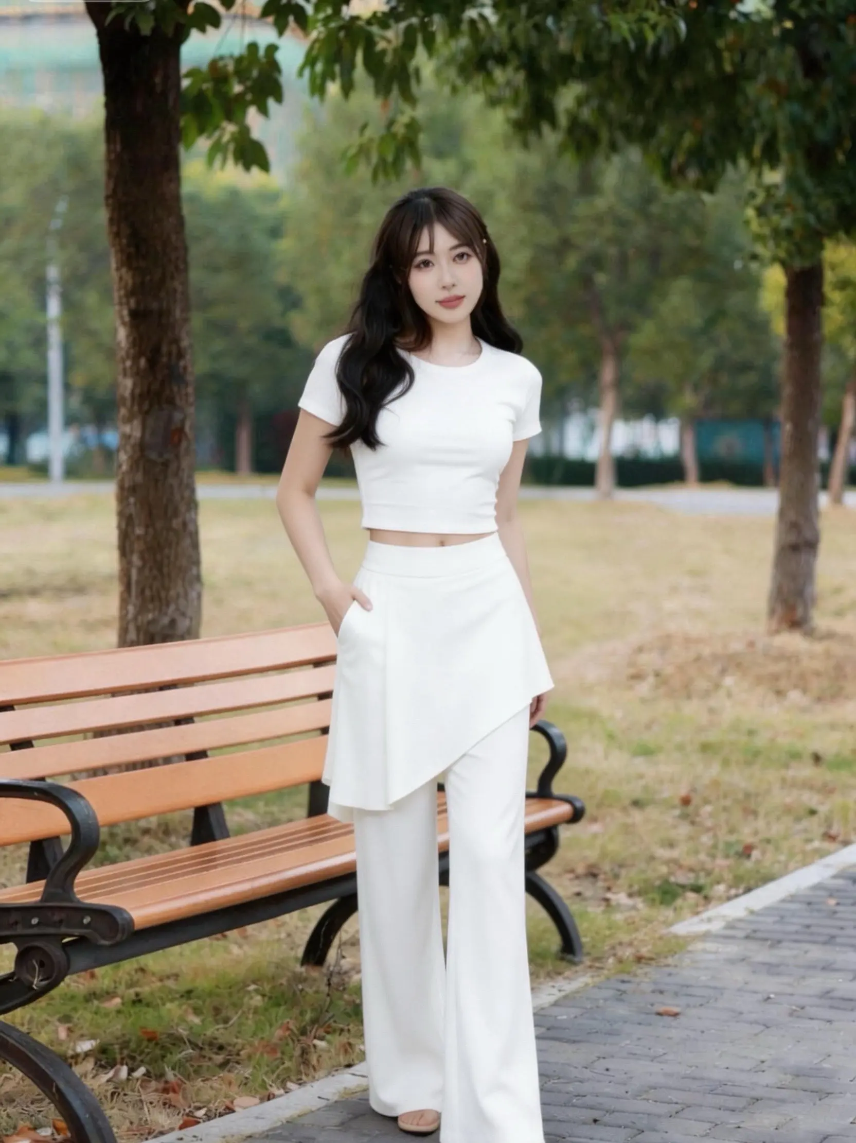 藏青色慵懒风套装。      一秒穿出纸片人！藏青色露肩套装，温柔感拉满！