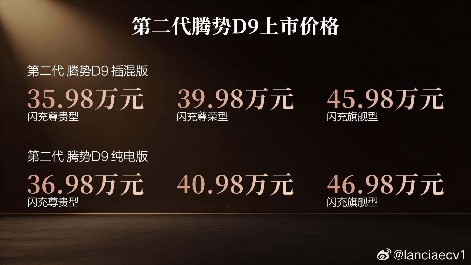 全新第二代腾势D9正式上市，以35.98万-46.98万元的官方指导价，带来插混
