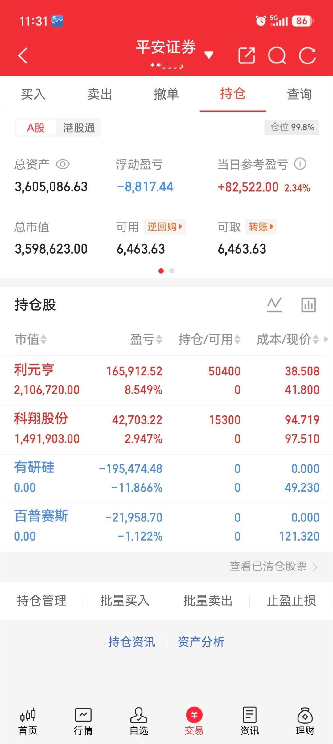 午盘打卡，今日新开两笔仓位，账户接近满仓。早盘市场回暖。前期两只个股已经清仓，及