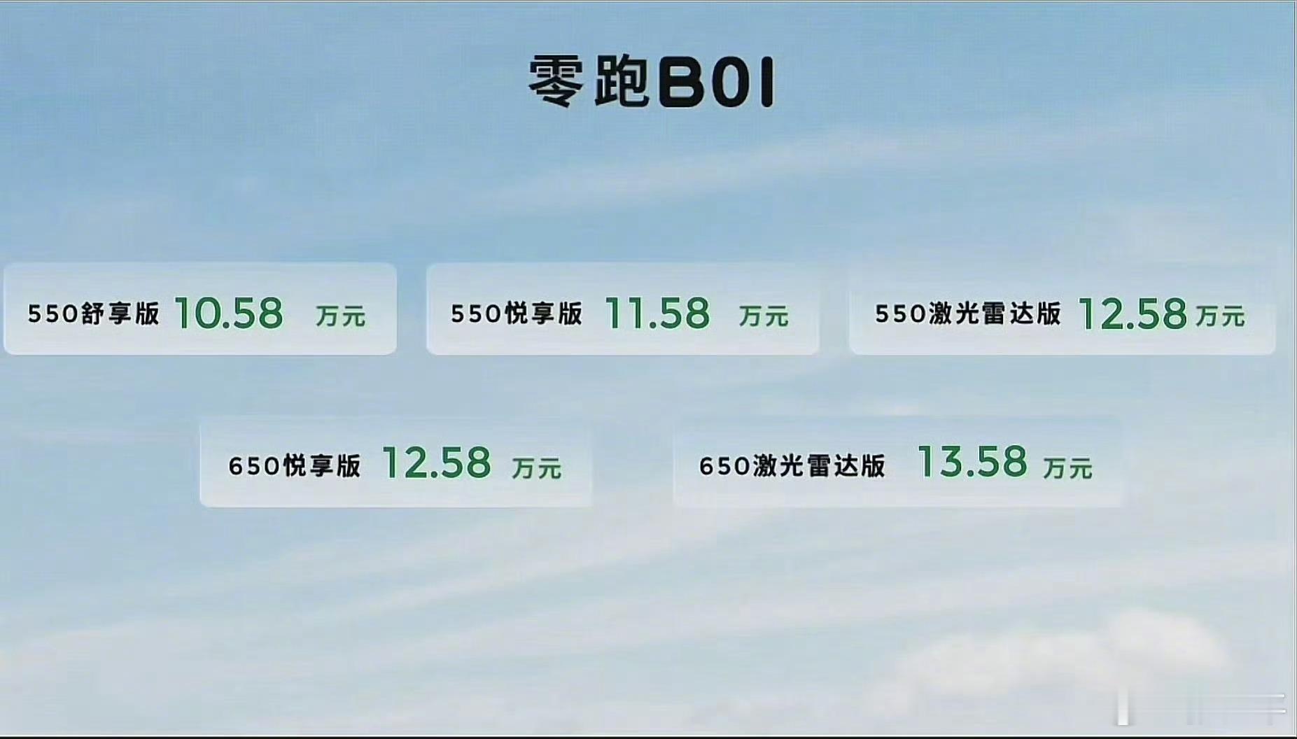 零跑B01超长长长650km长续航零跑今年发售的每一款车，好像都是预售价就让人觉