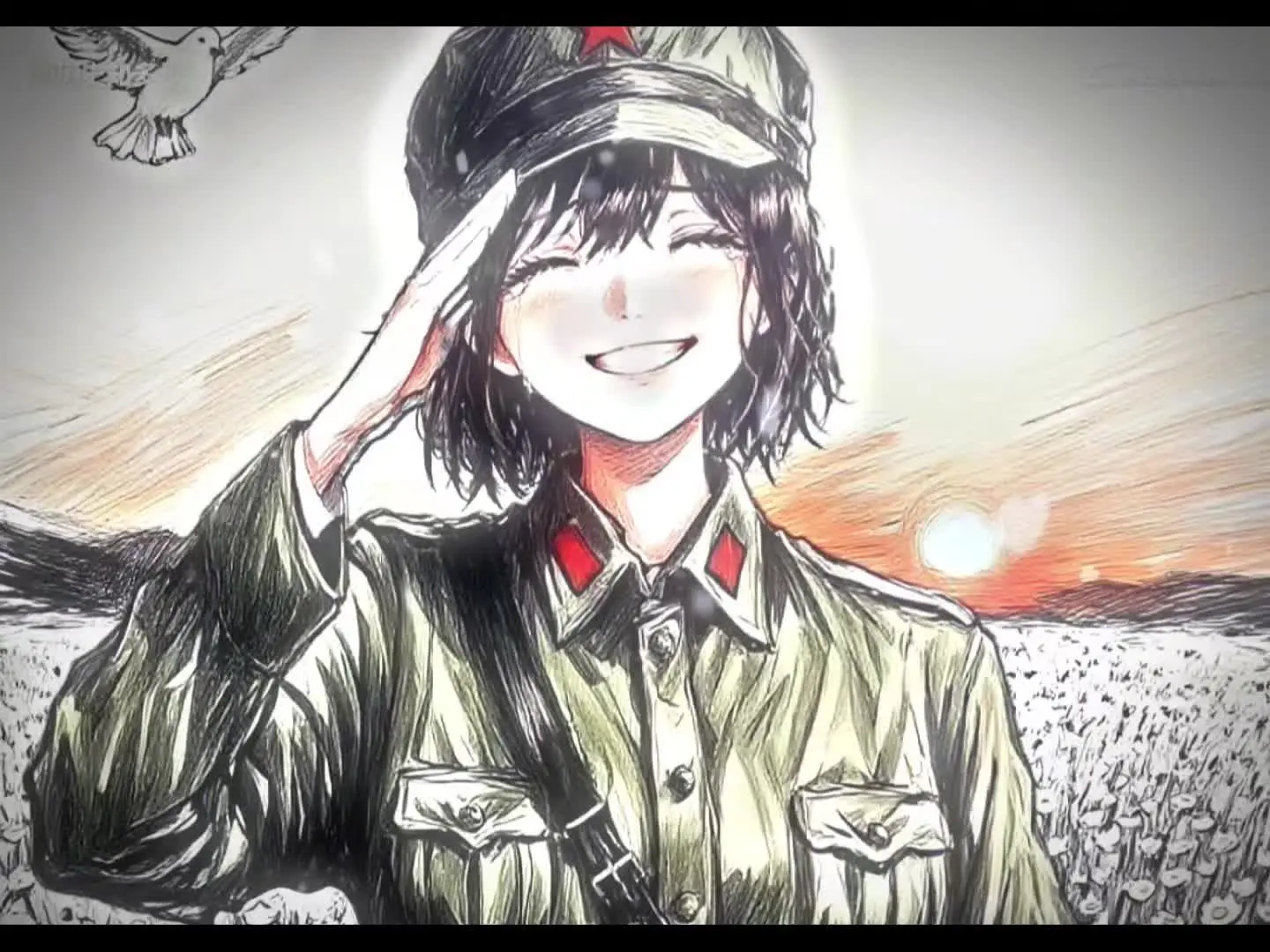 飒爽英姿五尺枪，曙光初照演兵场。中华儿女多奇志，不爱红装爱武装。
