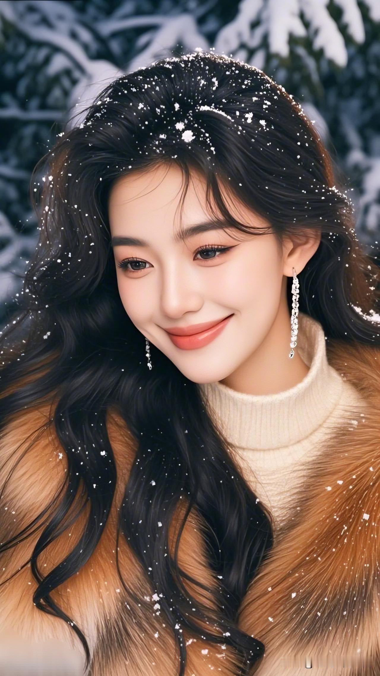 冬日暖阳下的甜美笑容，雪中仙子般的美人儿🌨️💕氛围感出片穿搭