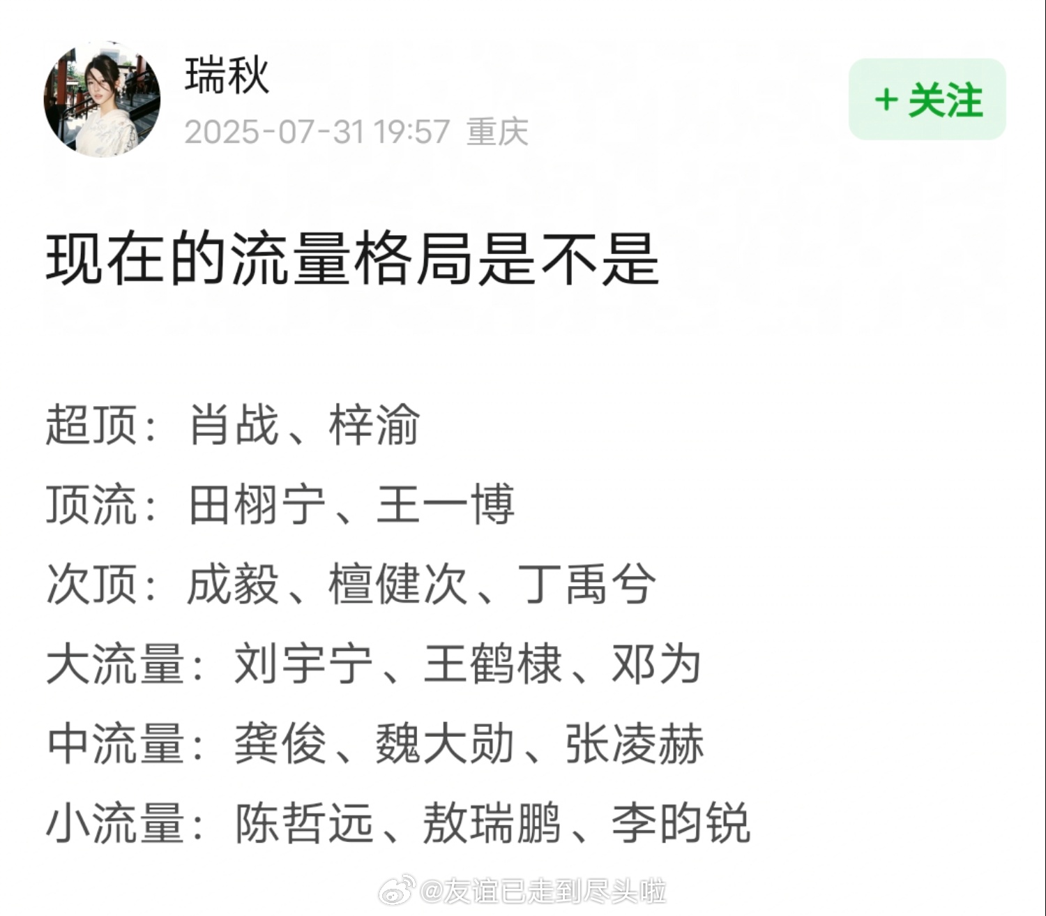 内娱最新流量生格局，赞同吗？ ​​​