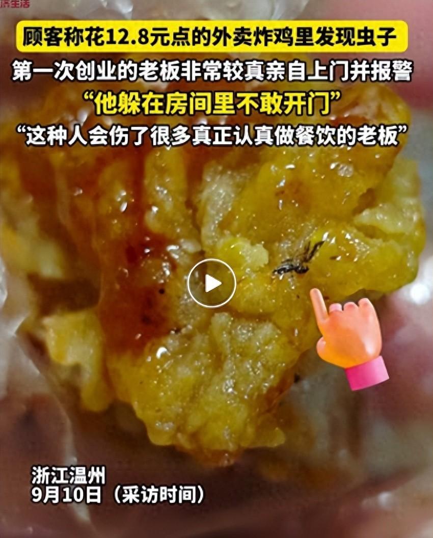 必须较真！浙江，一炸鸡店老板接到投诉，客户说炸鸡上出现了虫子咬索赔，老板看到后，