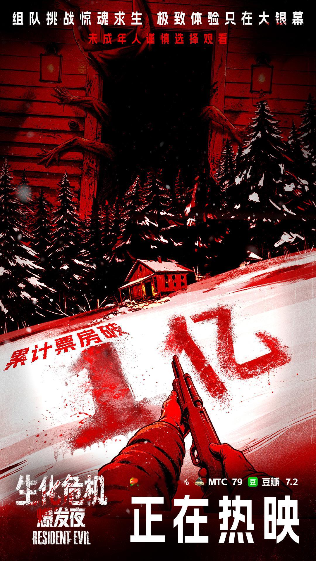 生化危机爆发夜票房破1亿 《生化危机：爆发夜》内地票房破亿。同时最新的海报也再次