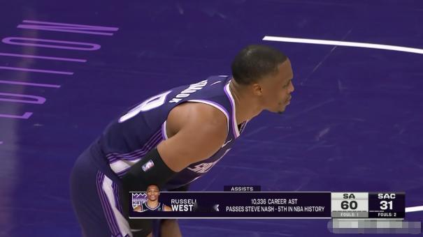 恭喜国王球星威斯布鲁克喜迎里程碑时刻！在今天国王主场迎战马刺的比赛中，当时比赛进