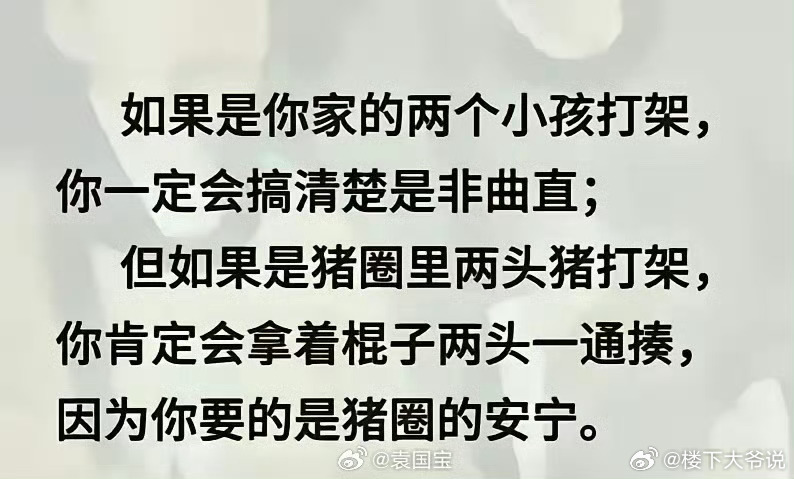 俩猪打架时，人大多不会去干涉的。。。 ​​​