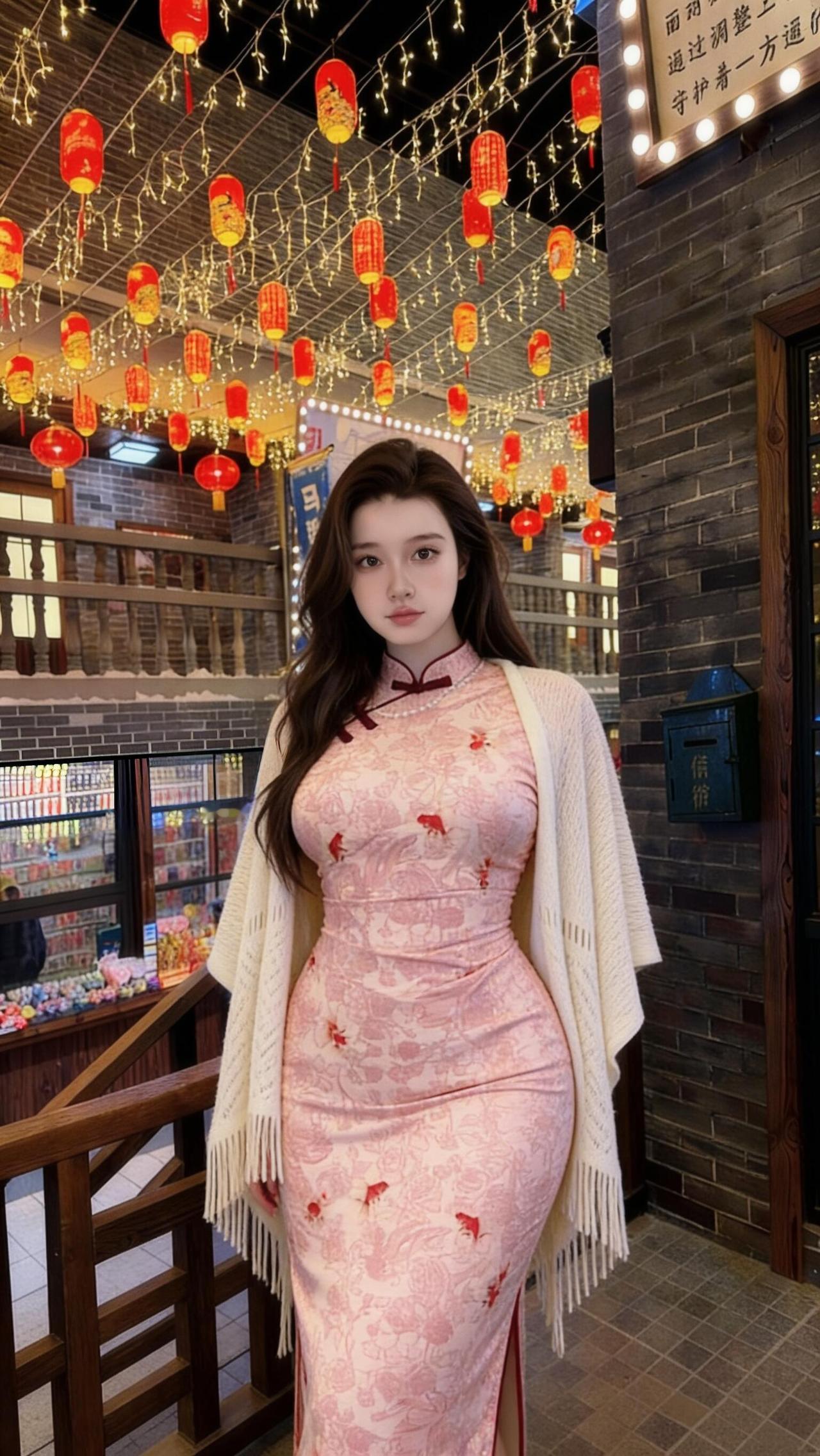 踩着细高跟踏过青石板，晚风把檐下的红灯笼揉成一串暖光。忽然就懂了，旧时女子偏爱旗