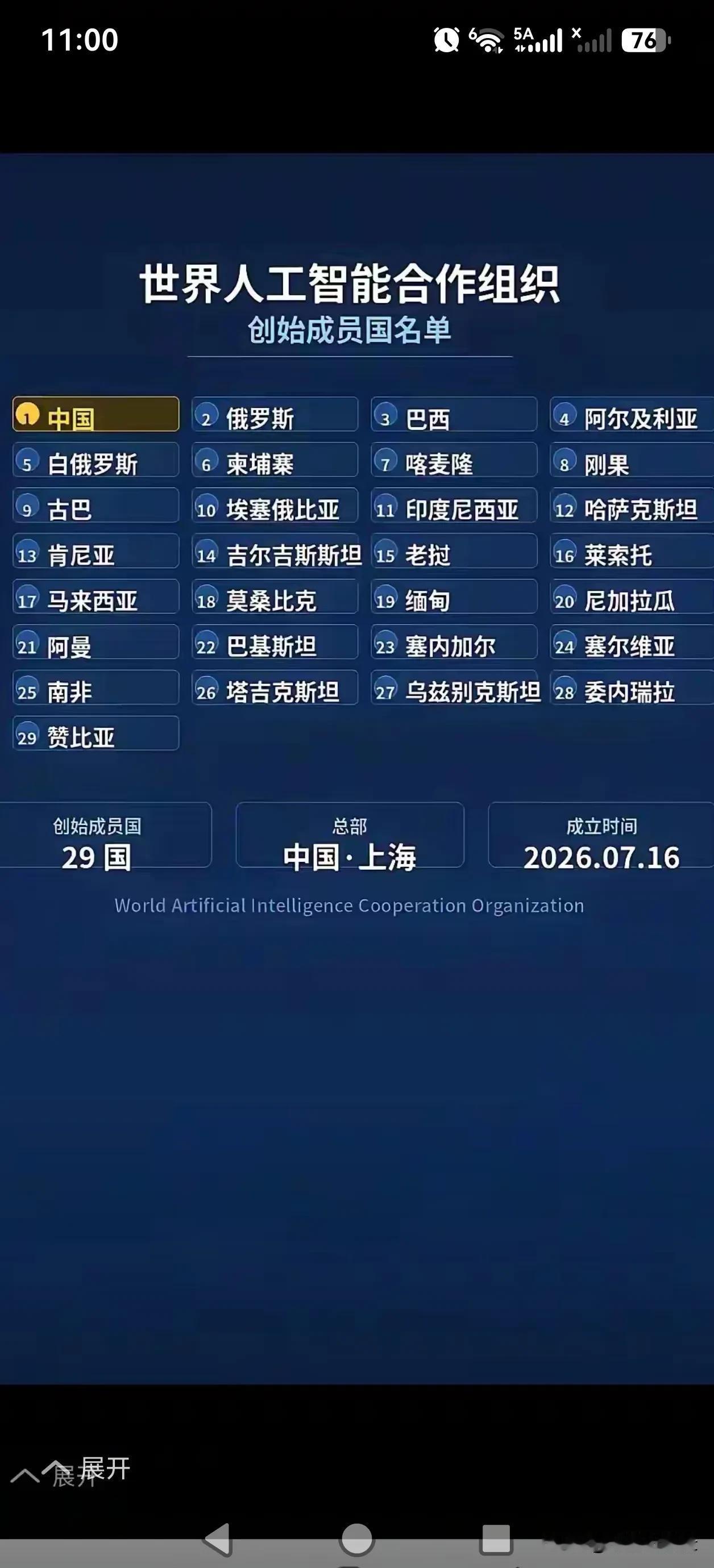 世界人工智能合作组织创始国！