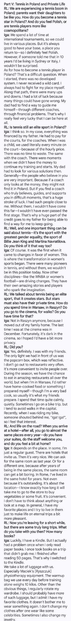 斯瓦泰克在与费塞特分手后打破沉默，接受了与她相熟的本国记者Radosław Le