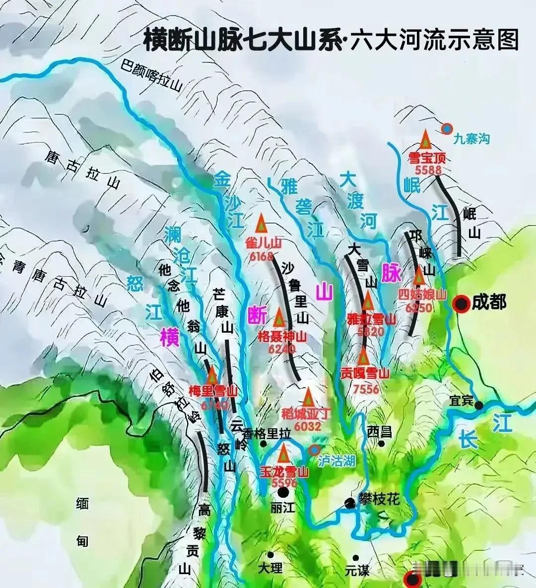 巍巍高山！横断山脉连着云南和四川，岷山属于秦岭山脉体系还是横断山脉呢？

有山必