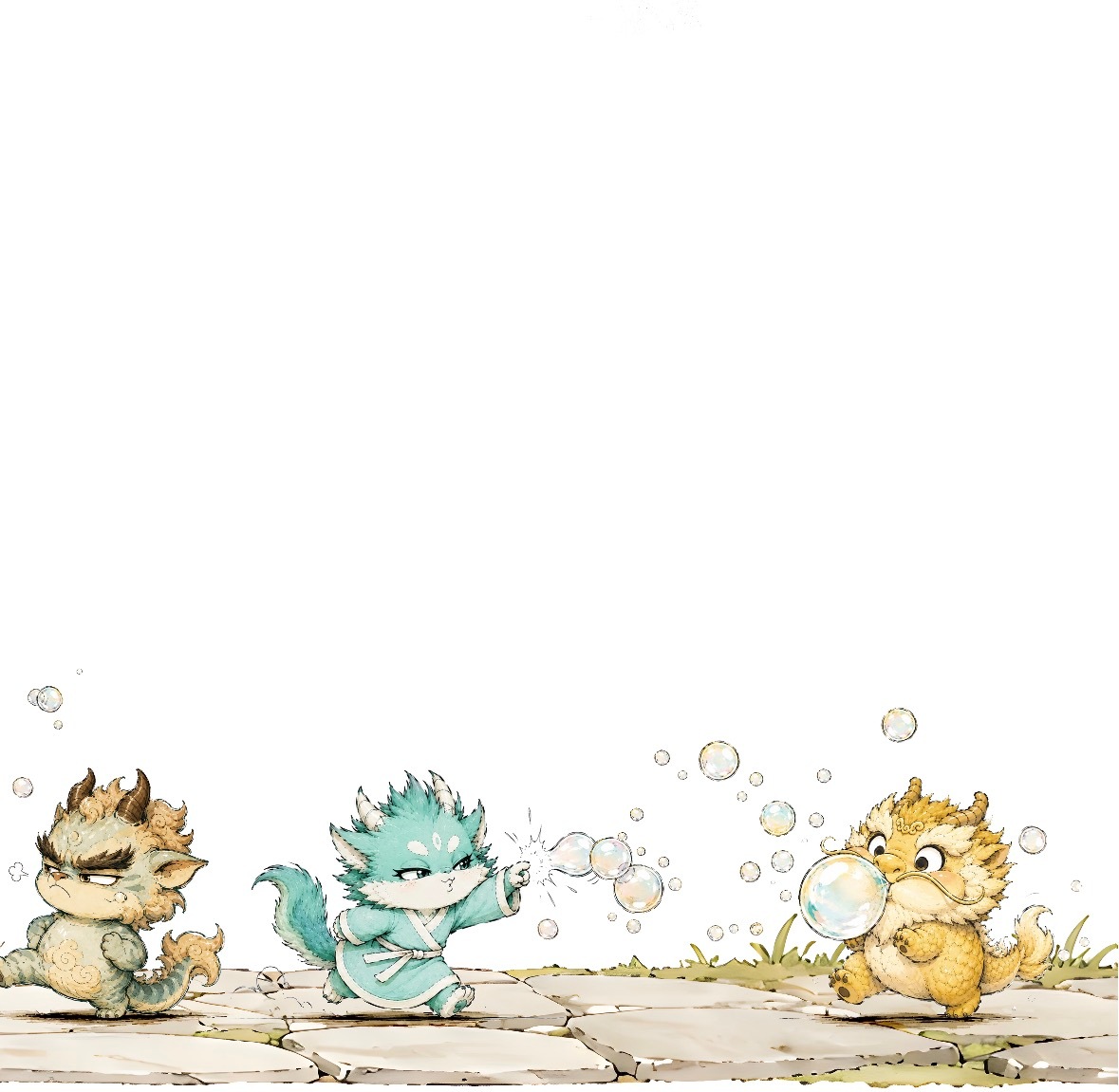 龙生九子——老龙和他九个不省心的娃🐉谁说龙带娃不累？后面几个小的：有的掉队，有