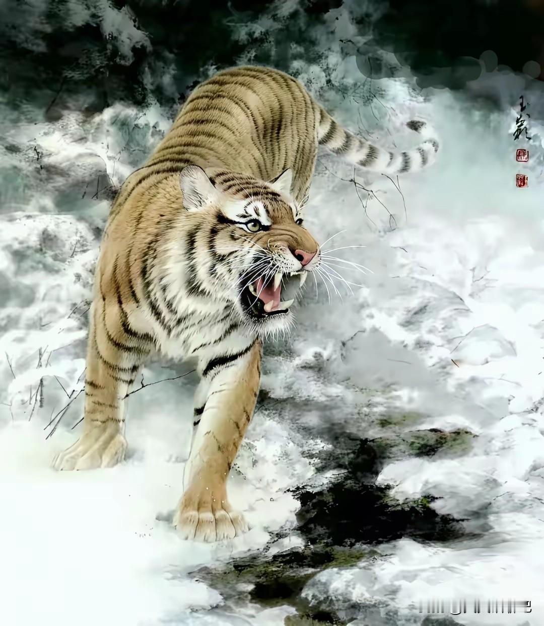 这是出自两位不同画家笔中的老虎，
差别可真的是太大了，
第一位马玉虎画的，
才真