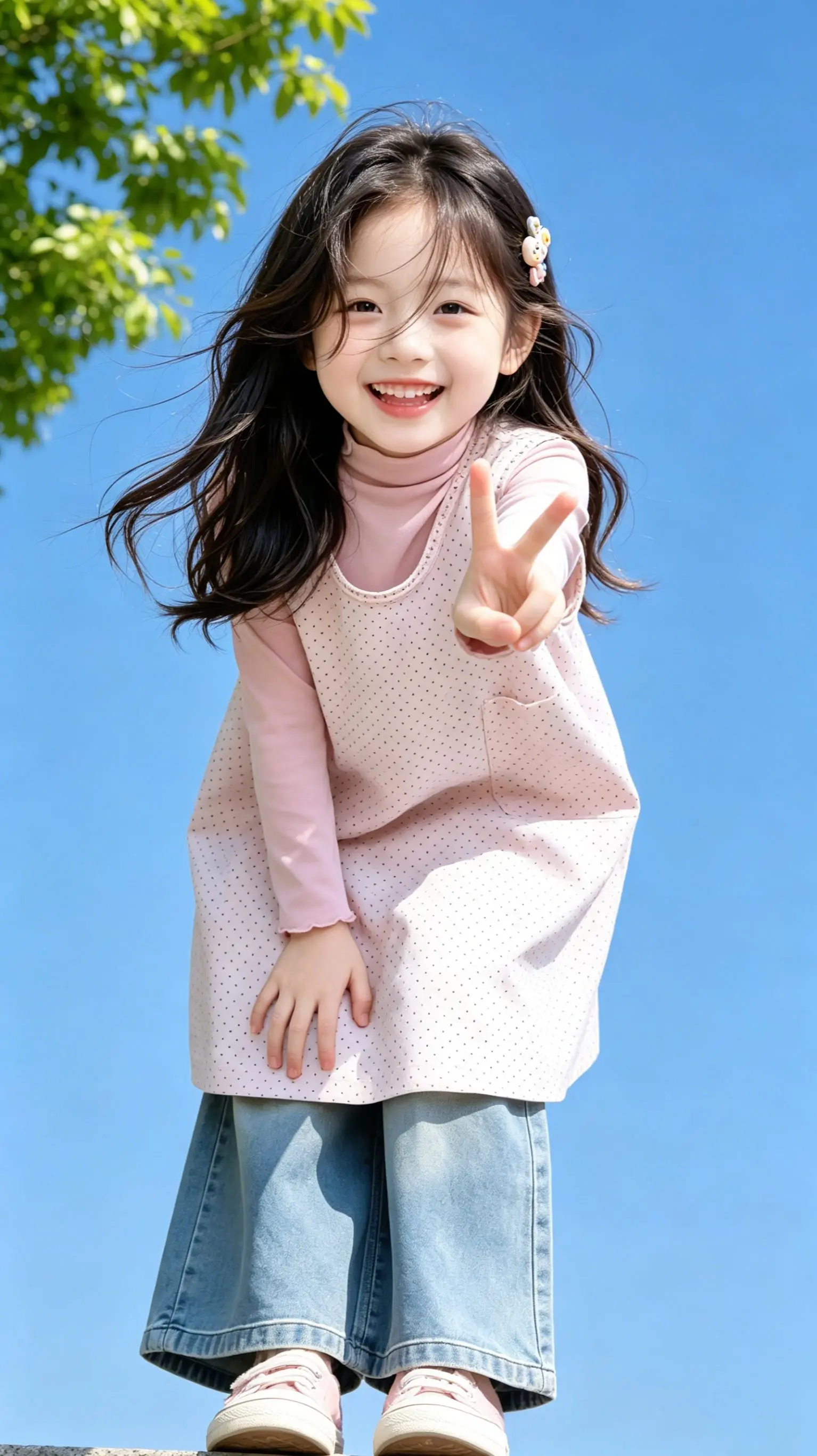 女童温柔风套装，粉波点背心裙太显嫩。同款在橱窗，宝妈直接冲