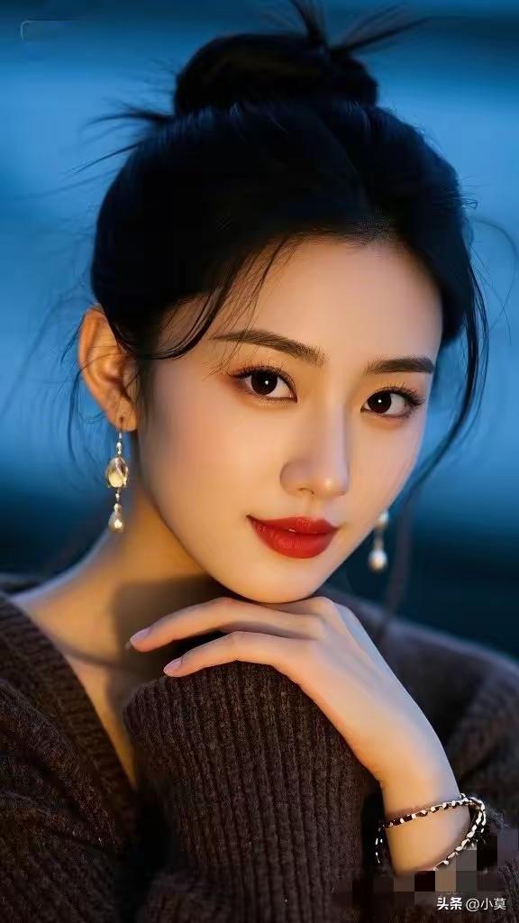 优雅红唇，复古耳环，迷人微笑，时尚穿搭