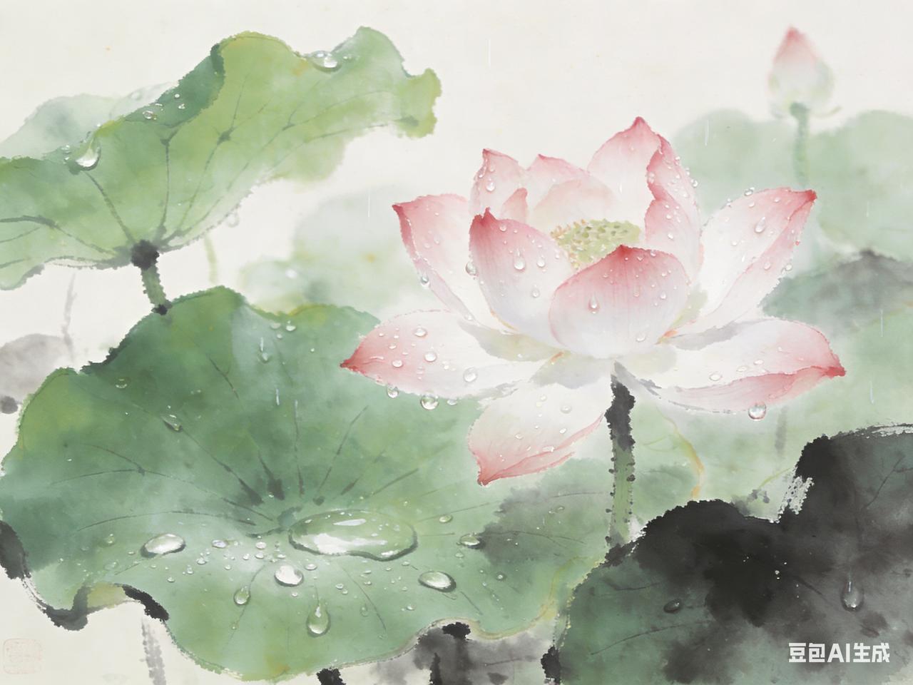 夏雨荷花艳，秋风桂子香，一联写尽夏与秋的清雅神韵。夏日骤雨过后，荷叶承露，荷花亭