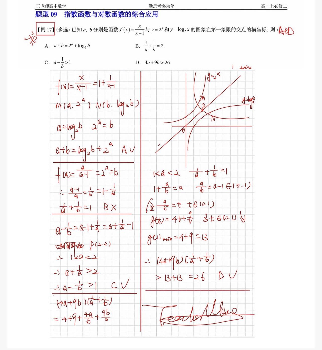 高一必修二的一道综合多选题-学会数形结合
王老师在初中阶段学函数的时候，始终强调